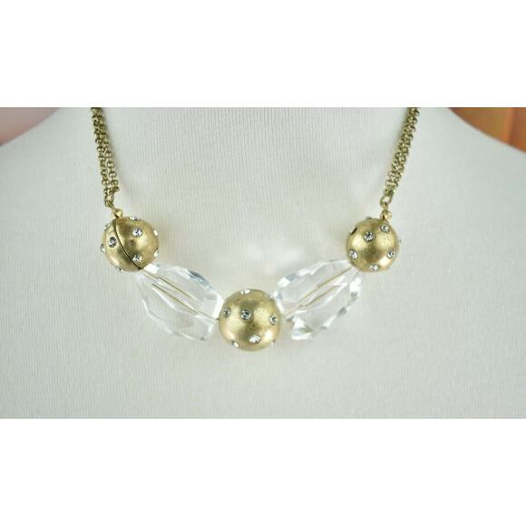Jones of New York Chunky Clear Gold Tone Beads Collar Necklace 16 inch Extender - Picture 5 of 12